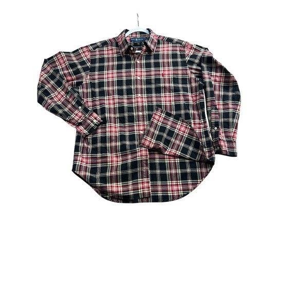 Ralph Lauren Classic Fit Mens Plaid Long Sleeve Button Down Shirt Red Black, Lg - Picture 6 of 11